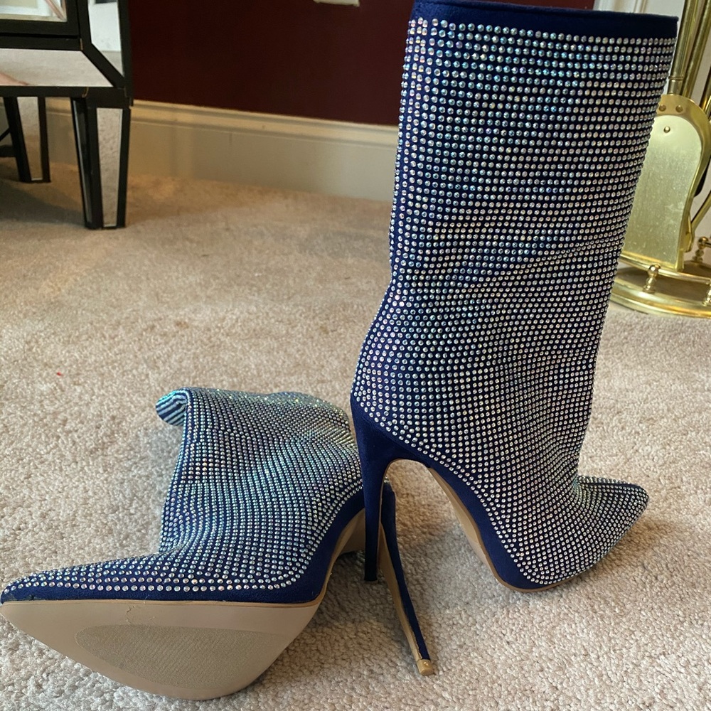 Beautiful Blue & All Over Rhinestone Mid-Calf Boot - Picture 3 of 3